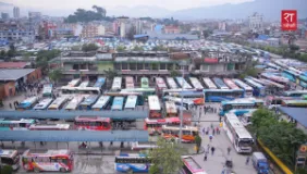 Prithvi Highway Blockage Leaves Vehicles Stranded at Kathmandu’s New Bus Park