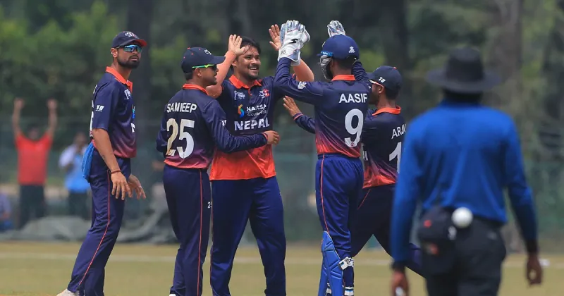 Nepal Batting Against Oman in Cricket Match