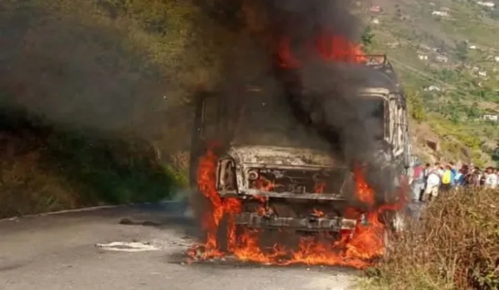 Moving Force Vehicle Catches Fire Near Kalikot District Hospital, Completely Destroyed