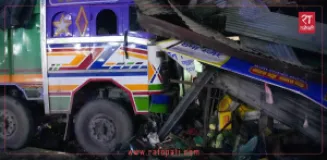 Cargo Truck Crashes Into House in Kathmandu’s Satungal, Damaging Three Shops