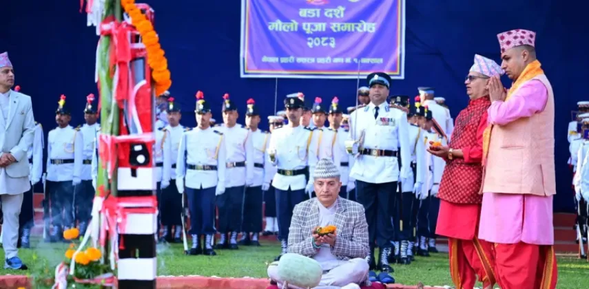 IGP Dan Bahadur Karki Performs Maulo Puja at Naxal on Dashain, Honours Two Havildars