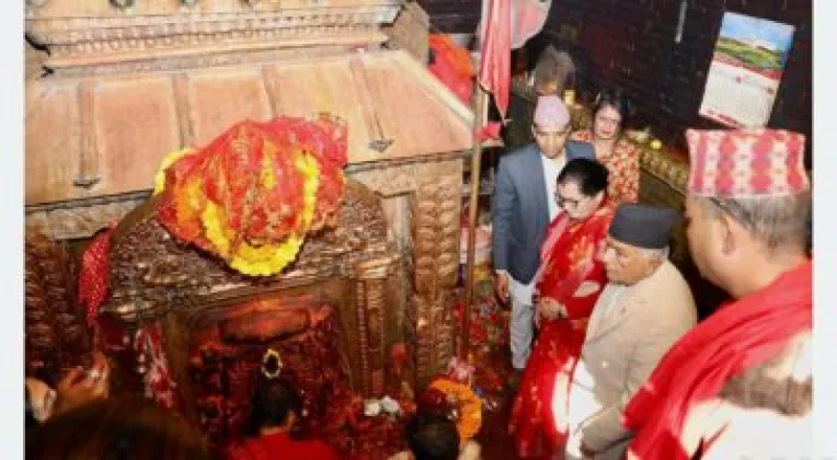 President Paudel Worships Nine Goddess Shrines and Performs Nawakanya Puja During Dashain