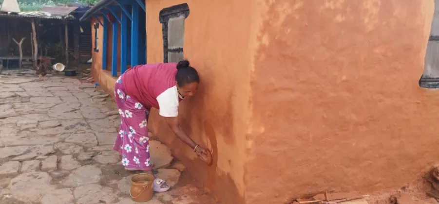 Red clay and ochre wall-painting culture fades in Lamjung this Dashain