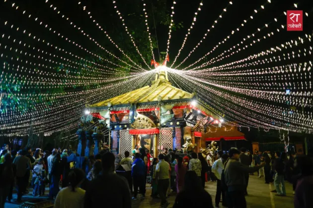 Crowds Throng Maitidevi Temple for Bada Dashain Lights in Kathmandu