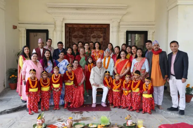 President Paudel performs Navakanya worship at Shital Niwas on Bada Dashain