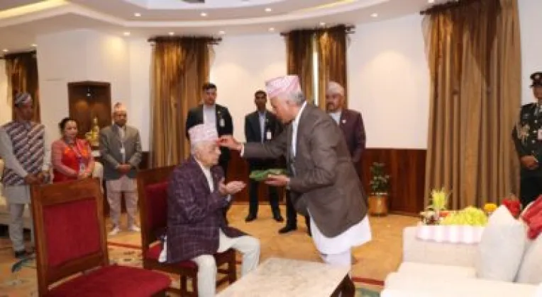 President Paudel receives Bada Dashain tika at Sheetal Niwas