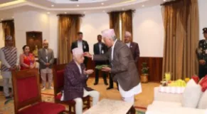 President Paudel receives Bada Dashain tika at Sheetal Niwas