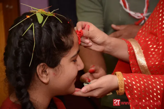 Second Day of Dashain: Devotees Seek Blessings from Elders with Tika and Jamara