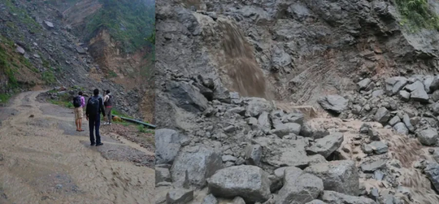 Gagane Khola Landslide Blocks Karnali Highway in Kalikot